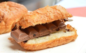 croissant with chocolate bar